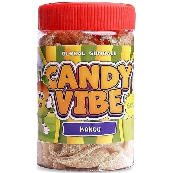 Sour Candy - Mango Belt Candy - 0.55 Lb Candy Belts in Bottle - Sour Candy Belts - Sour Candy Ribbons