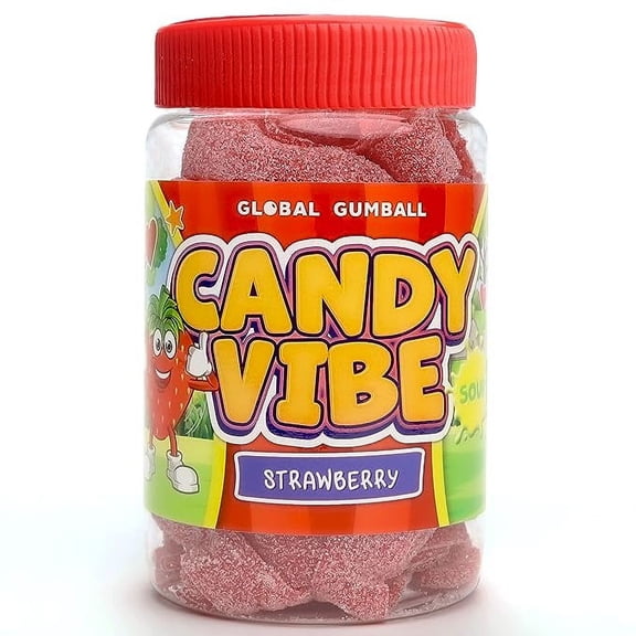 Sour Candy - Strawberry Candy Belts - 0.55 Lb Sour Candy Belts in Bottle - Bulk Sour Ribbons - Sour Candy Ribbons