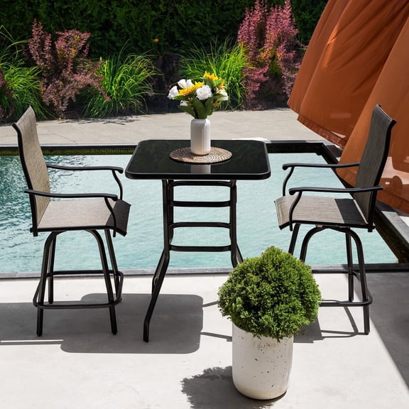 Sour Citrus 3-Piece Bar Table and Chairs Set Outdoor Bar Set with All Weather Textilene Bar Stools and Bar Height Table for Deck, Poolside, Garden, Porch