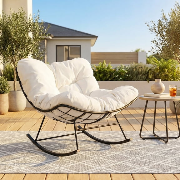 Sour Citrus Oversized Steel Rocking Chair with Ergonomic Design Rocking Egg Chair for Patio Garden Living Room Backyard