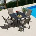 thumbnail image 1 of Sour Citrus Patio Table and Chairs Set for 4 Patio Dining Set with Square Patio Table and Textilene Stackable Patio Chairs for Lawn, Poolside, Garden, Backyard, Brown, 1 of 6