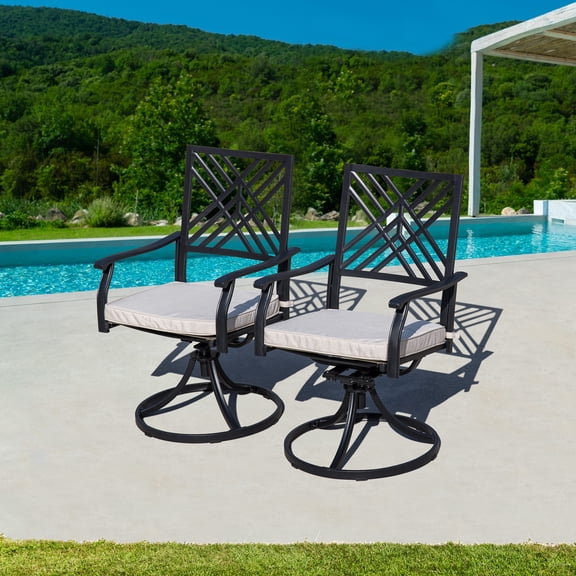 Sour Citrus Swivel Patio Dining Chairs with Cushions, Textilene Fabric Outdoor Dining Chairs Set of 2 for Garden, Backyard