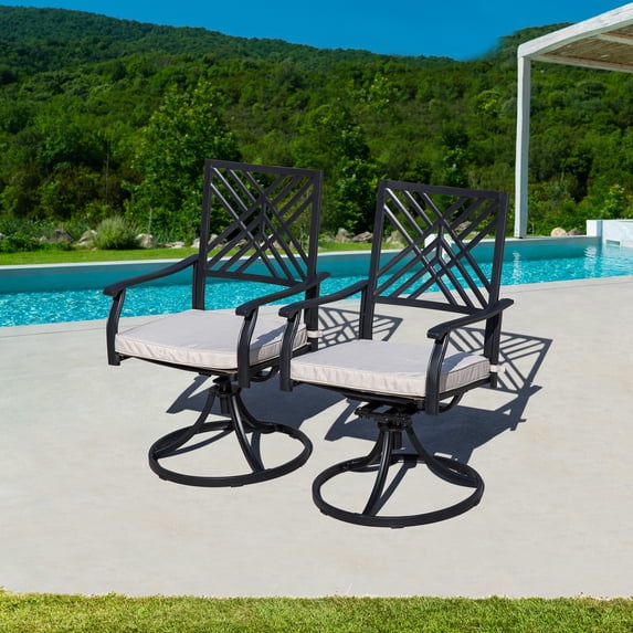 Sour Citrus Swivel Patio Dining Chairs with Cushions, Textilene Fabric Outdoor Dining Chairs Set of 2 for Garden, Backyard
