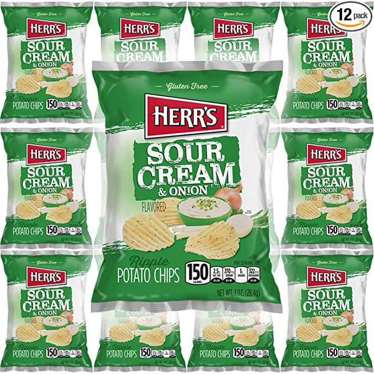 Sour Cream & Onion Flavor, Rippled Potato Chips, GlutenFree, 1Oz Bag (12Pack)