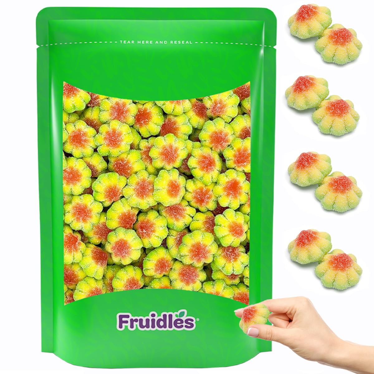Sour Flowers Gummy Candy, Delicious Sugar Coated Fruit Flavors Gummies