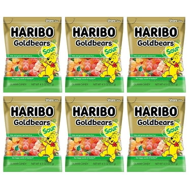 Sour Goldbears Pack  6 (4.5oz Bags) Gummi Candy Peg Bag for Movie Nights, , Easter, and More in a    Bulk Bag