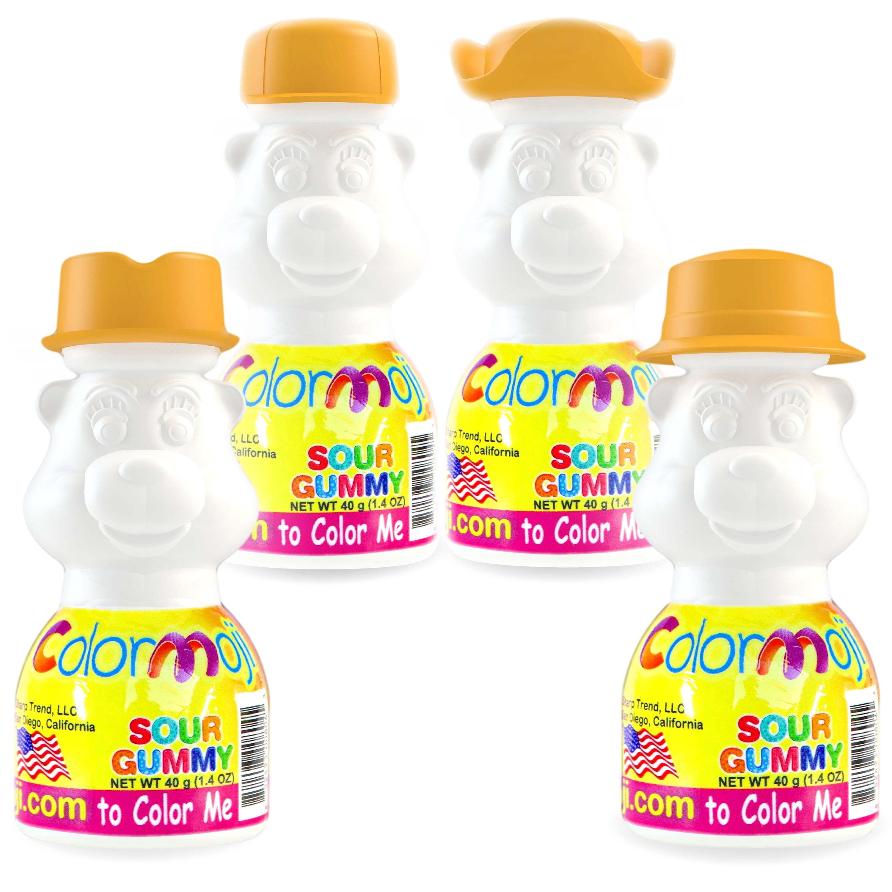 Colormoji Sour Gummy Candy in 4 Beno Bear Painting Model (4 Hats) - 1.4 oz Each - Art and Craft Coloring Game with Free Coloring App DIY Gift