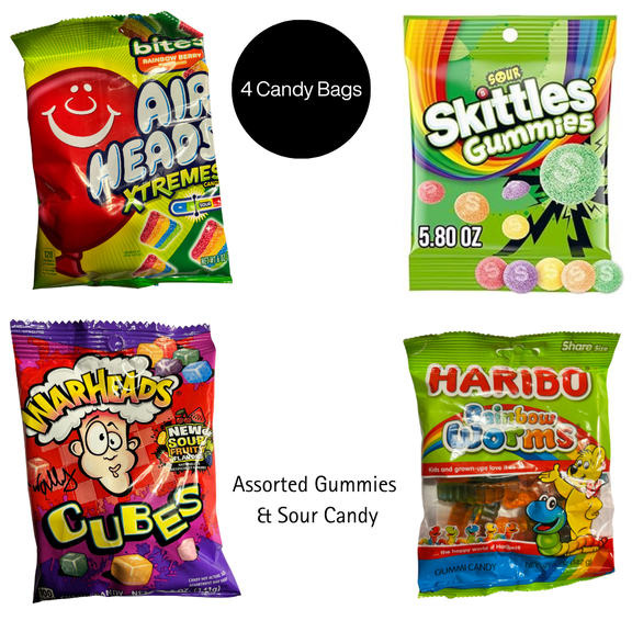 Sour & Gummy Candy Variety Pack - 4 Bag Assortment (21.8 oz Total) - Chewy Sour Candy Mix