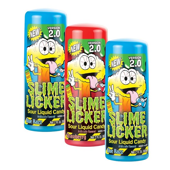 Sour Liquid Candy 3-Pack 2 Blue Razz + 1 Strawberry | Version 2.0 | Fun Rolling Liquid Candy for Kids & Adults