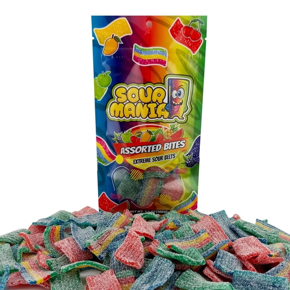 Sour Mania Extreme Sour Gummy Belts 3.6 oz ( Assorted Bites, Pack of 6 )