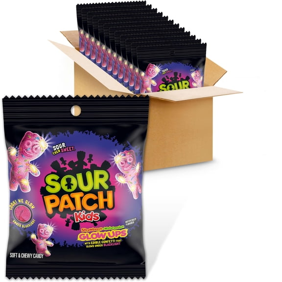 Sour Patch Glow Ups Strawberry Watermelon Chewy Gummy Candy 3.08 oz Bag