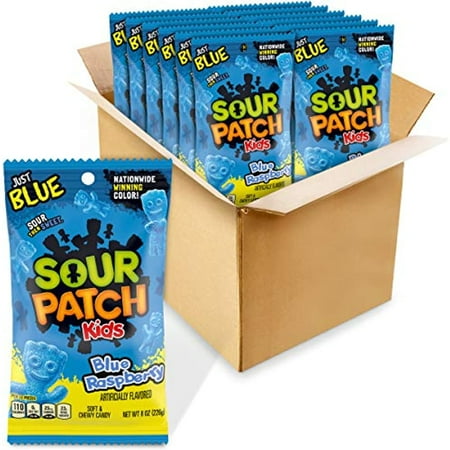 Sour Patch Kids Blue Soft Chewy Candy 8 Oz Bags 12, Raspberry, 12 Count