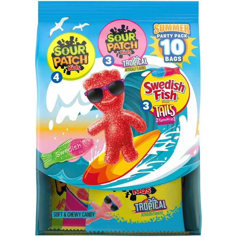 Sour Patch Kids Candy & Swedish Fish Tails Candy Summer Party Variety (10  Pack)