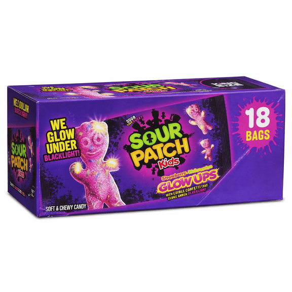 Sour Patch Kids Glow Ups Candy, 18 Count King Size Bags, 2.99 oz Each, Strawberry Watermelon