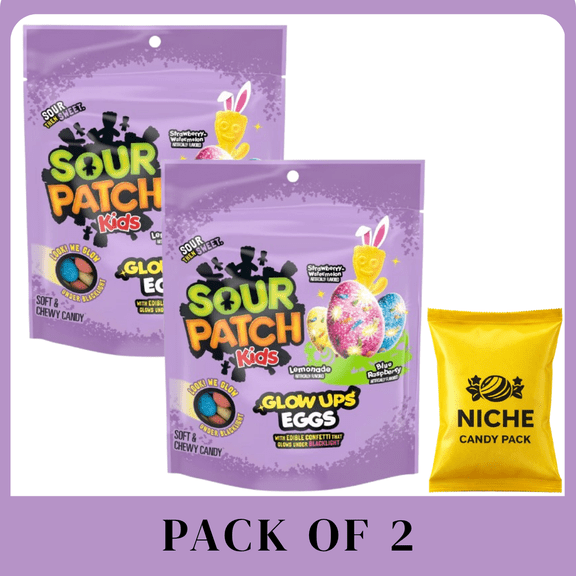 Sour Patch Kids Glow-Ups Eggs Soft & Chewy Easter Candy, 8.37 oz (2 Pack)-with candy pack