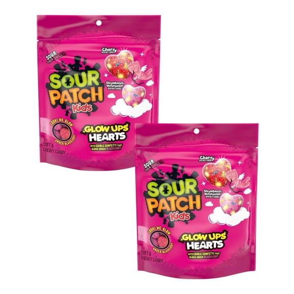 Sour Patch Glow Ups Hearts Soft Chewy Candy 8.4 oz, 2 Pack