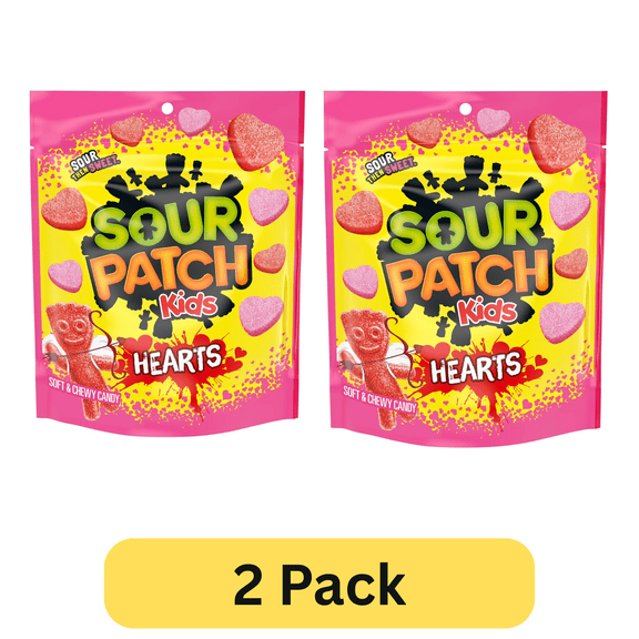Sour Patch Kids Hearts Soft & Chewy Valentine's Day Candy, 10 oz, Pack of 2
