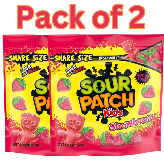 Sour Patch Kids Strawberry Soft & Chewy Candy Share Size Pack of 2, 12oz Each