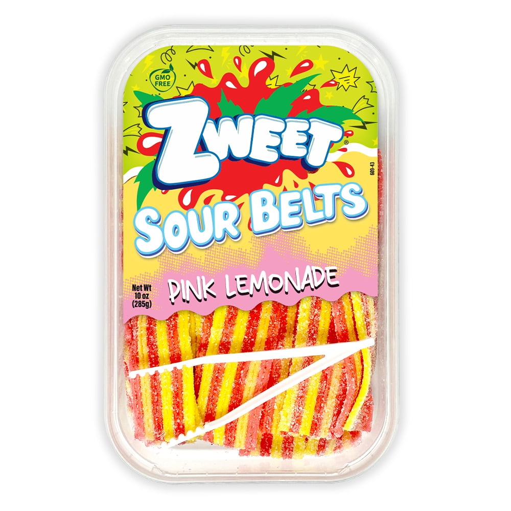 Zweet Sour Belts Licorice Candy, Tasty & Colorful Pink Lemonade Licorice Snacks, 10 oz