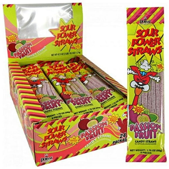 Sour Power Passionfruit Candy Straw Packages, 24Count..