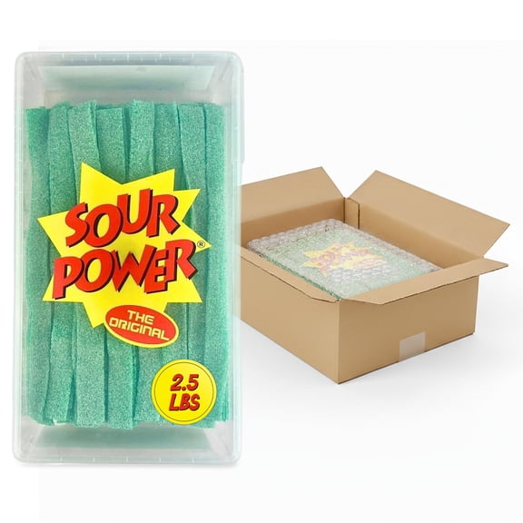 Sour Power Premium Green Apple Candy Belts 2.5 lb Resealable Bulk Tub