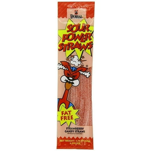 sour power candy straws, strawberry straws (pack of 24)