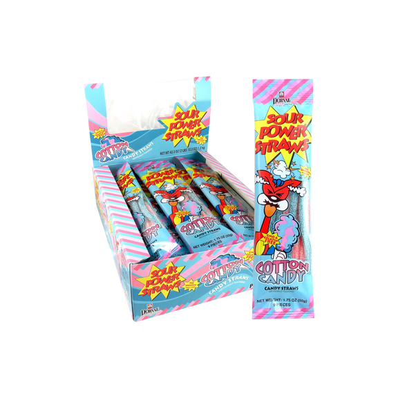 Sour Power Straws Cotton Candy Candy Straws 1.75 oz Packs, 24 Count Box