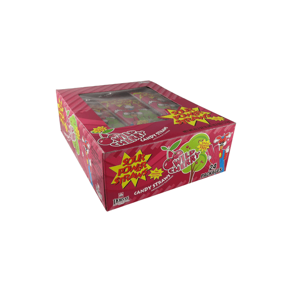 Sour Power Straws Wild Cherry Candy Straws 1.75 oz Packs, 24 Count Box