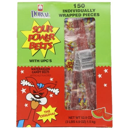 Sour Power Watermelon, Individually Wrapped Belts, 52.9 Ounce (Pack of 150)