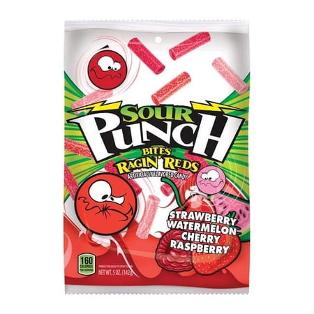 Sour Punch 5 oz Bites Assorted Ragin Reds Candy - Case of 12