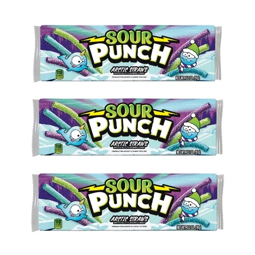 Sour Punch Arctic Straws Holiday Candy Tray, 3.2 oz, 3 Pack