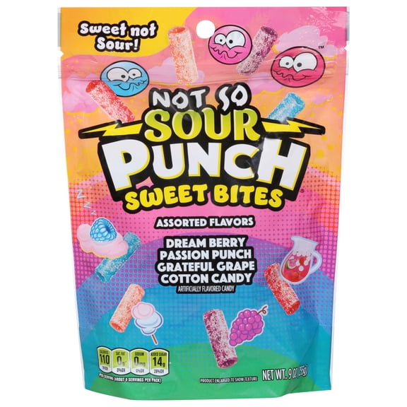 SOUR PUNCH Sweet Bites, Assorted Flavors Chewy Candy, 9oz Resealable Bag