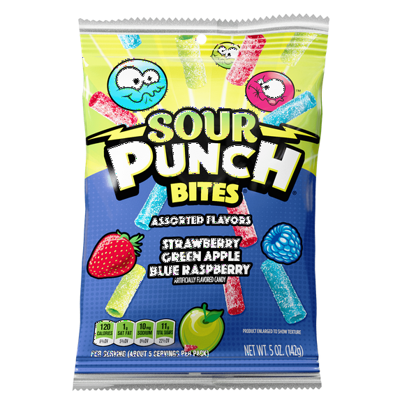 Sour Punch Bites Assorted Fruity Flavors Chewy Candy, 5oz Bag