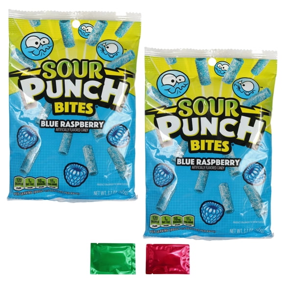 Sour Punch Bites Blue Raspberry Flavored Candy, Party Favor Stocking Stuffers Gift Basket Candy Dish Treats - Christmas Valentine's Day Holiday 3.7 oz 2 Bags with 2 Snoep in Beperkte Oplage