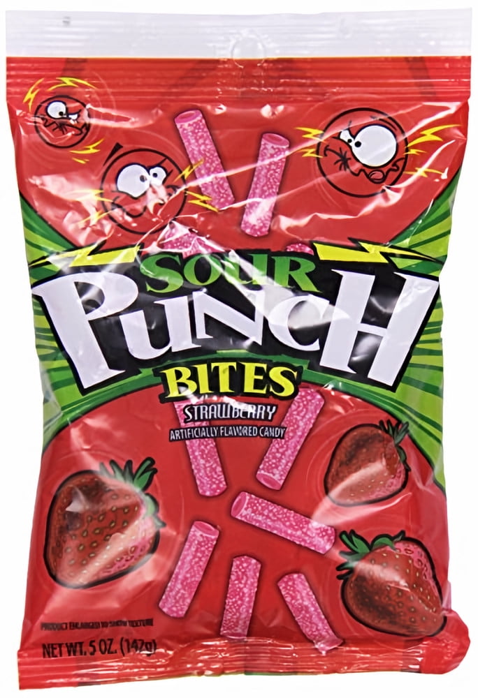 Sour Punch Bites Chewy Sour Strawberry Candy 5 oz (Pack of 12)