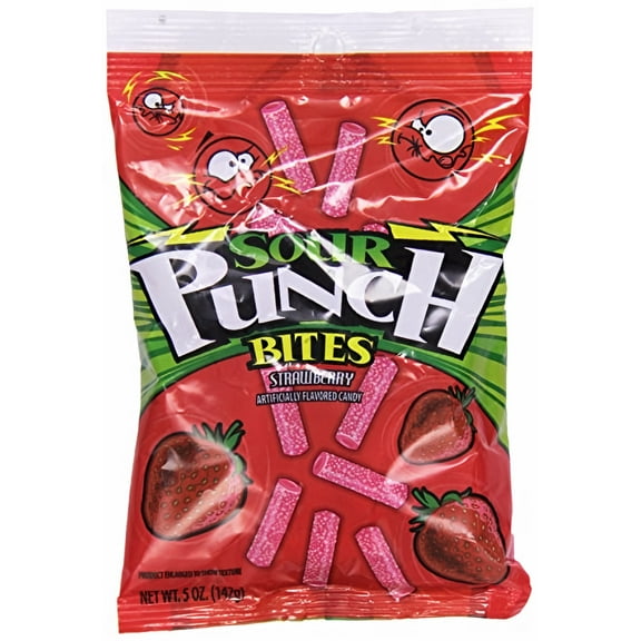Sour Punch Bites Chewy Sour Strawberry Candy 5 oz (Pack of 18)