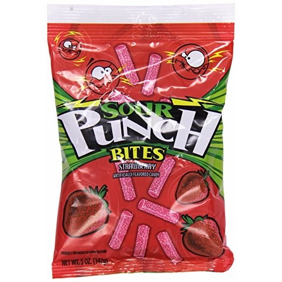 Sour Punch Bites Chewy Sour Strawberry Candy 5 oz (Pack of 48)
