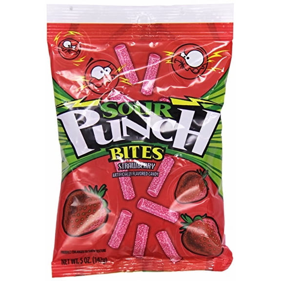 Sour Punch Bites Chewy Sour Strawberry Candy 5 oz (Pack of 5)