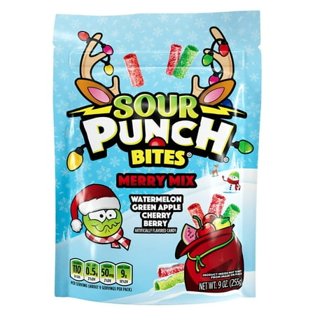 Sour Punch Bites Merry Mix Holiday Candy Pieces, 9oz Bag