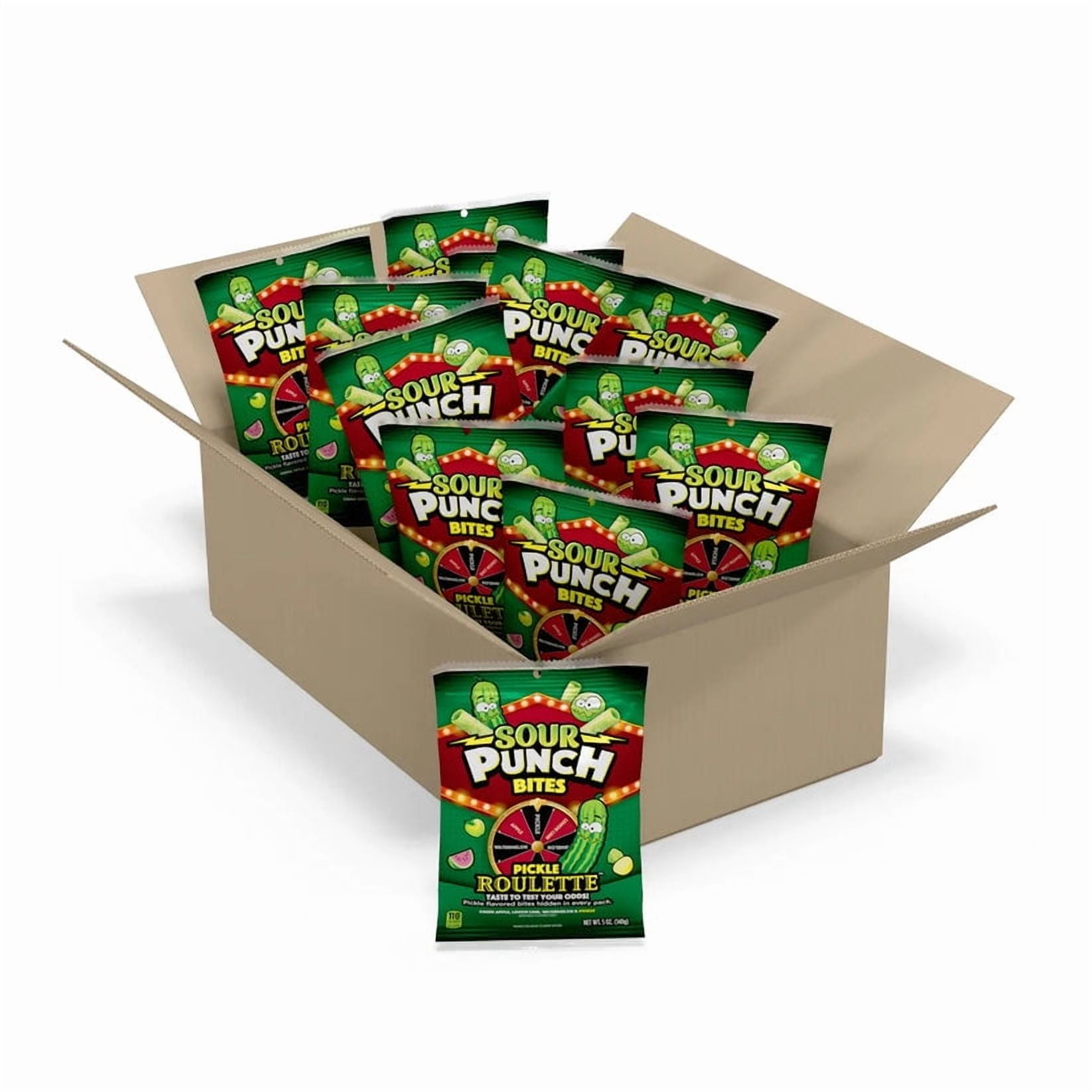 Sour Punch Bites Pickle Roulette Candy, 5 oz (Pack of 12)