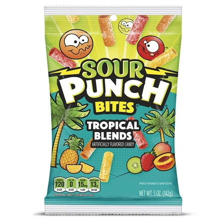 Sour Punch Bites, Tropical Blends Chewy Candy Pieces, 5oz Bag