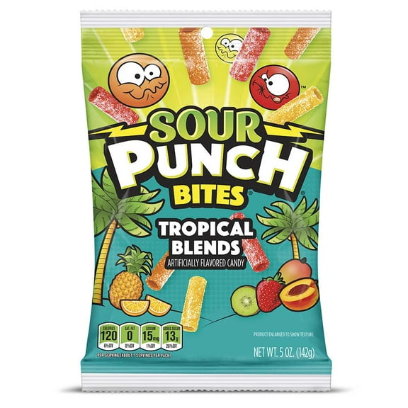 Sour Punch Bites, Tropical Blends Chewy Candy Pieces, 5oz Bag