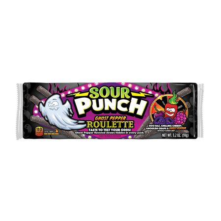 Sour Punch Ghost Pepper Roulette Straws Halloween Candy, 3.2 oz