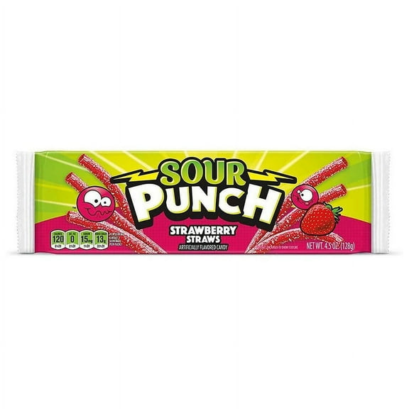 Sour Punch King Size Chewy Candy Straws Strawberry (Packaging May Vary) 4.5 oz Pack of 2