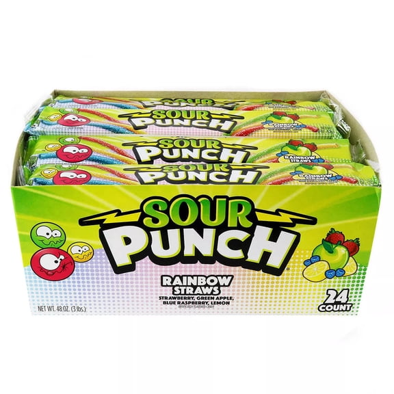 Sour Punch Rainbow Straws Chewy Candy 2oz Tray (24-Pack)