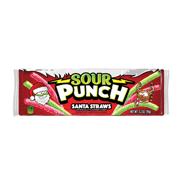 Sour Punch Santa Straws Holiday Candy, 3.2oz King Size Tray