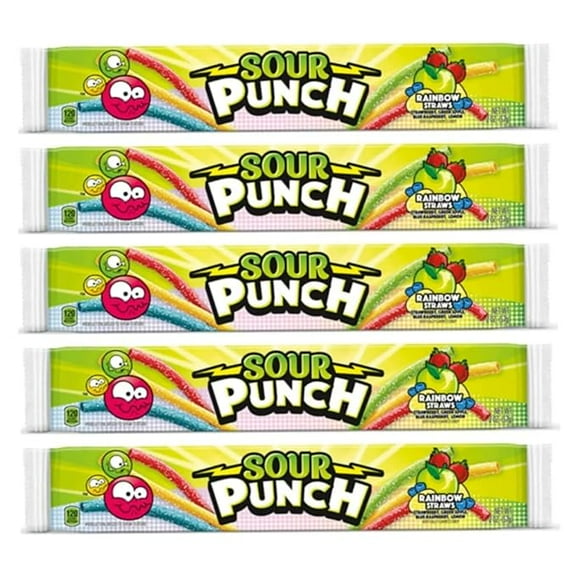 Sour Punch Straws Bundle 5 Items Gift Assortment 2 ounce pack each, 5 packs total (Rainbow)