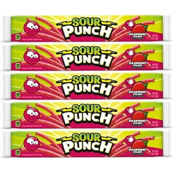 Sour Punch Straws Bundle 5 Items Gift Assortment 2 ounce pack each, 5 packs total (Strawberry)