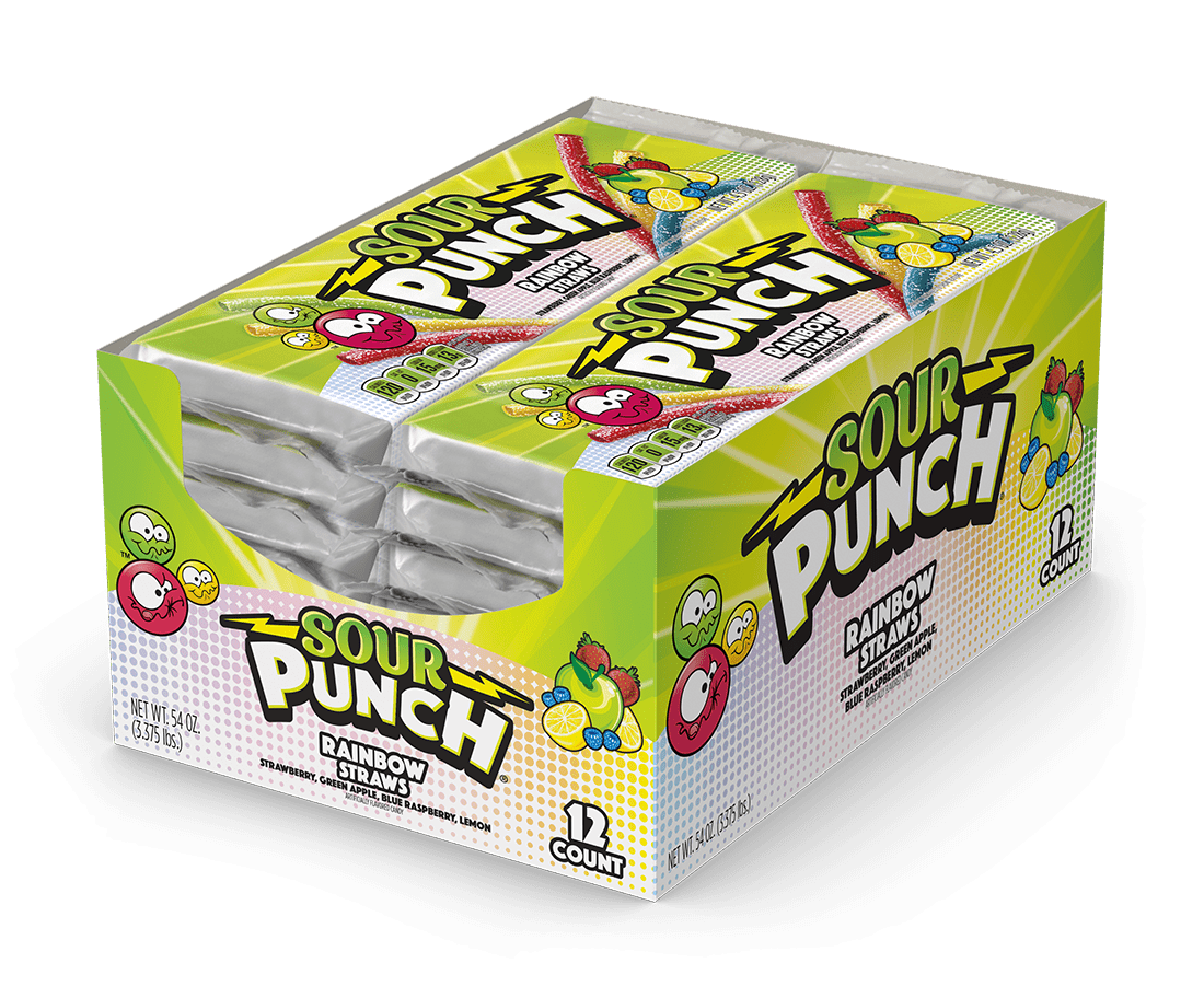 Sour Punch Straws, Rainbow, 4.5oz Tray (12ct Caddy)