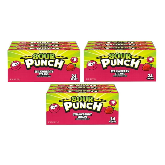 Sour Punch Straws, Strawberry, 2 oz, 24 ct 3PK